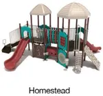 Homestead Color Scheme: Posts- Brown; Rails- Sand Dollar; Roofs/Climbers- Beige; Panels- Teal; Slides- Terra Cotta