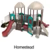 Homestead Color Scheme: Posts- Brown; Rails- Sand Dollar; Roofs/Climbers- Beige; Panels- Teal; Slides- Terra Cotta