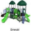 Emerald Color Scheme: Posts- Silver; Rails- Cobalt Blue; Roofs/Panels- Hunter Green; Climbers/Slides- Lime Green