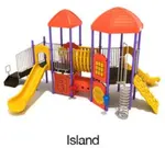Island Color Scheme: Posts- Purple; Rails- Sand Dollar; Roofs/Panels- Orange; Climbers/Slides- Sunglow Yellow