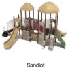 Sandlot Color Scheme: Posts- Brown; Rails- Sand Dollar; Panels- Beige; Roofs/Slides- Sandstone; Climbers- Mossy Stone