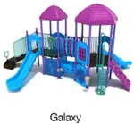 Galaxy Color Scheme: Posts- Purple; Rails- Teal; Roofs/Climbers- Plum; Panels/Slides- Sky Blue