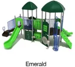 Emerald Color Scheme: Posts- Silver; Rails- Cobalt Blue; Roofs/Panels- Hunter Green; Climbers/Slides- Lime Green