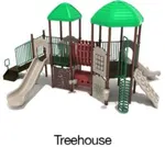 Treehouse Color Scheme: Posts- Brown; Rails- Rainforest Green; Roofs- Primary Green; Climbers/Slides/Panels- Beige