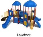 Lakefront Color Scheme: Posts- Brick Red; Rails- Sunglow Yellow; Roofs/Slides/Climbers- Pacific Blue