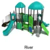River Color Scheme: Posts- Matte Black; Rails- Silver; Roofs/Slides- Teal; Climbers/Panels- Lime Green