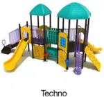Techno Color Scheme: Posts- Matte Black; Rails- Purple; Slides/Panels/Climbers- Sunglow Yellow; Roofs- Teal